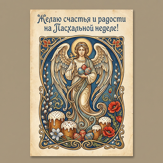 Открытка с поздравлением с Пасхальной неделей