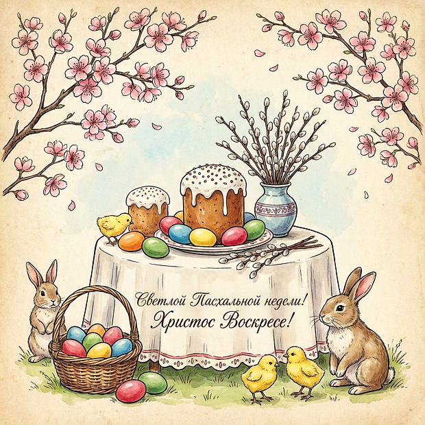 Открытка с Пасхальной неделей 2026