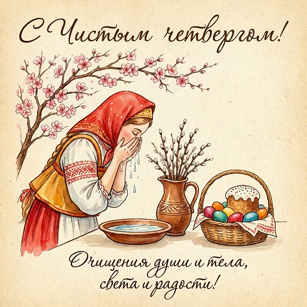 Открытка с поздравлением с Чистым четвергом

