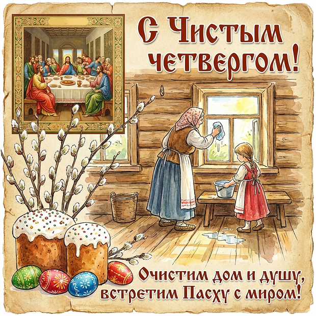 Открытка на Великий четверг с пожеланием
