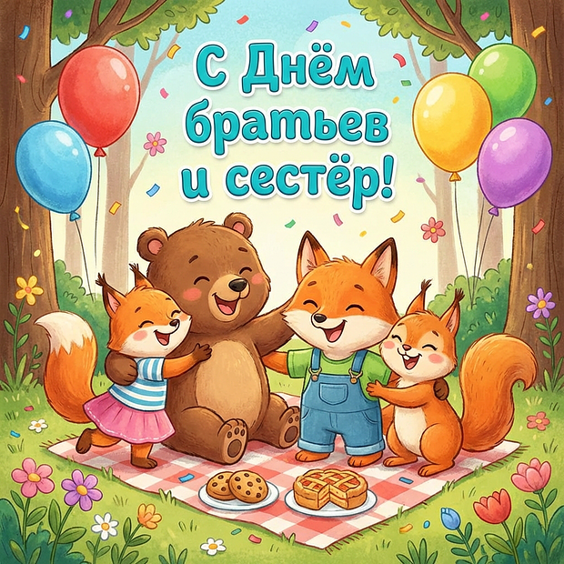 Красивая открытка с Днем братьев и сестер
