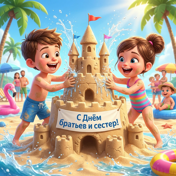 Красивая открытка с Днем братьев и сестер
