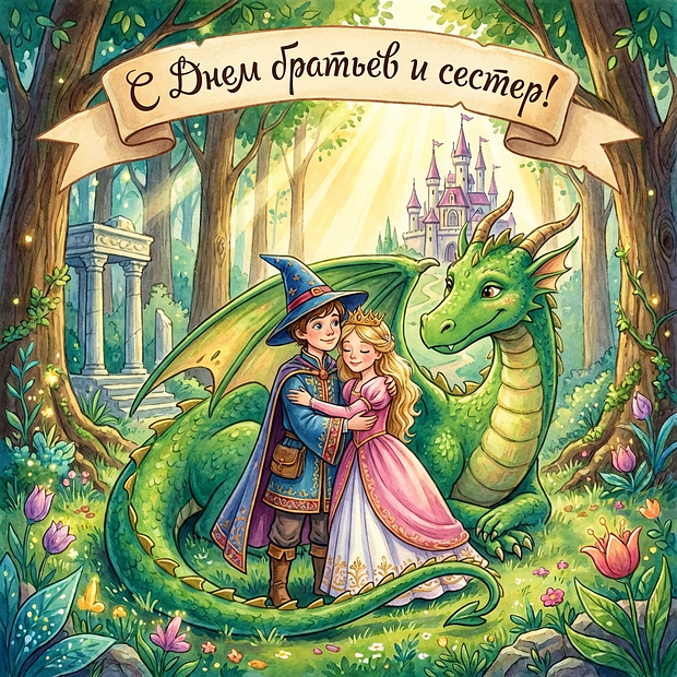 Красивая открытка с Днем братьев и сестер
