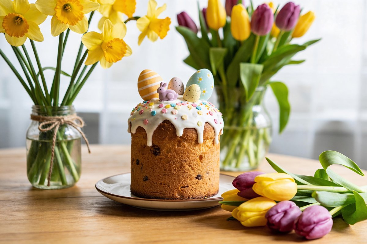 В состав теста классического кулича входит большое количество яиц, масла и сахара