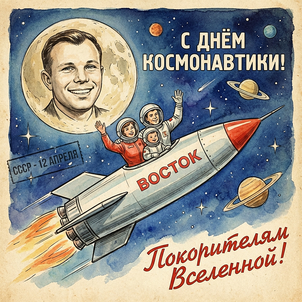 Красивая открытка с Днем космонавтики