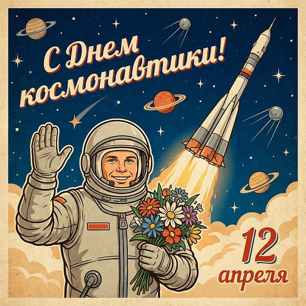 Скачать бесплатно открытку с Днем космонавтики