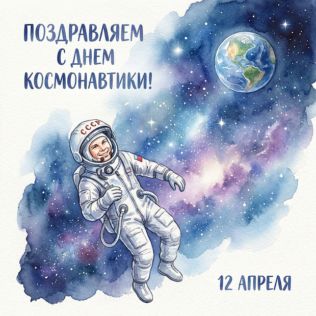 Бесплатная открытка с Днем космонавтики
