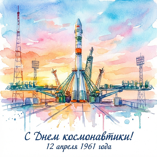 Открытка с поздравлением с Днем космонавтики