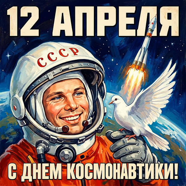 Открытка с Днем космонавтики