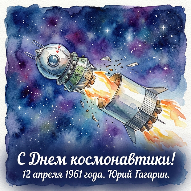 Поздравительная открытка ко Дню космонавтики