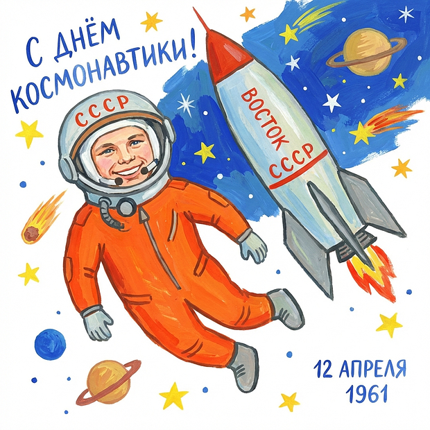 Красивая открытка с Днем космонавтики