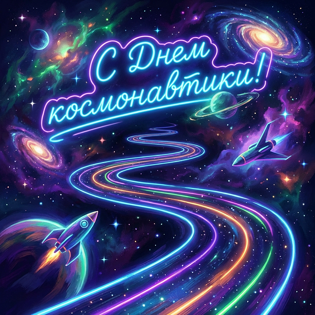 Открытка на День космонавтики 12 апреля