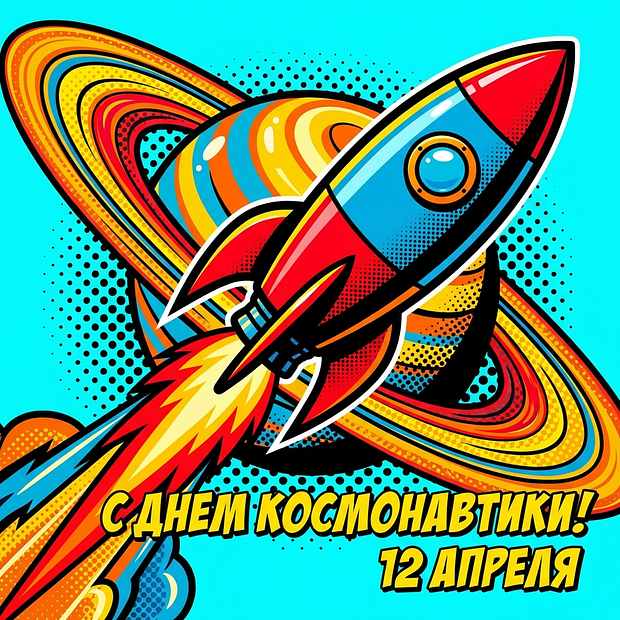 Открытка с поздравлением с Днем космонавтики