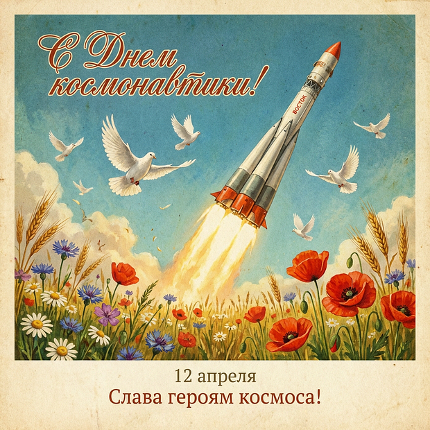 Открытка с Днем космонавтики