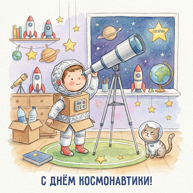 Поздравительная открытка ко Дню космонавтики