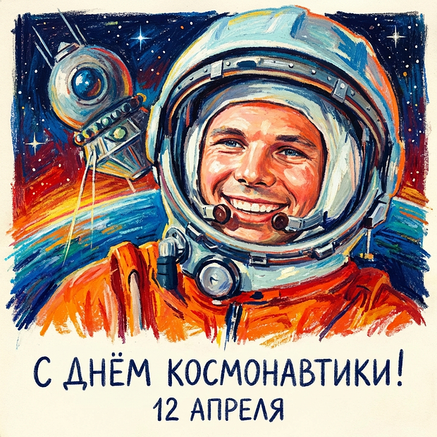 Красивая открытка с Днем космонавтики