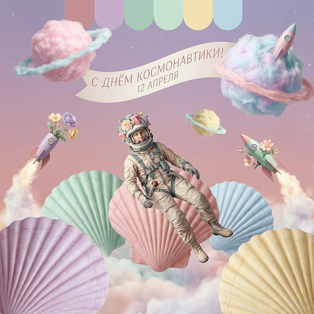 Открытка на День космонавтики 12 апреля