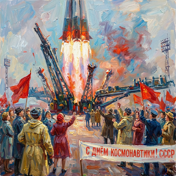 Бесплатная открытка с Днем космонавтики