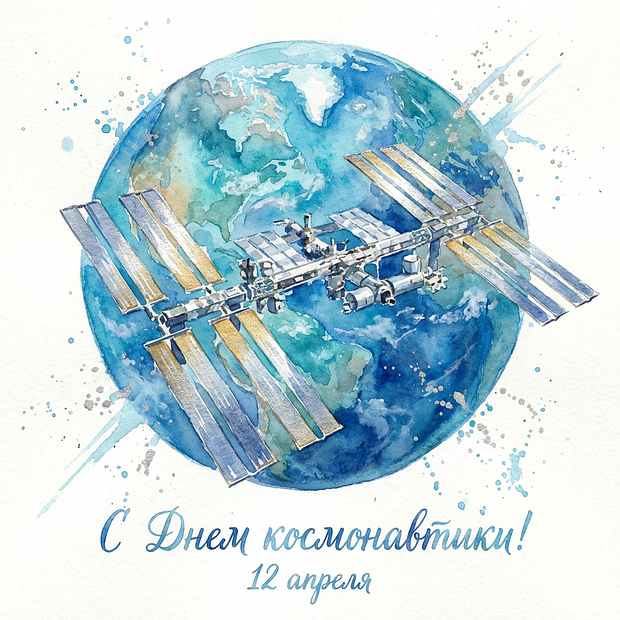 Открытка с поздравлением с Днем космонавтики