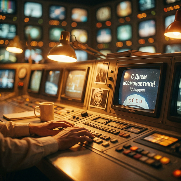 Открытка с Днем космонавтики