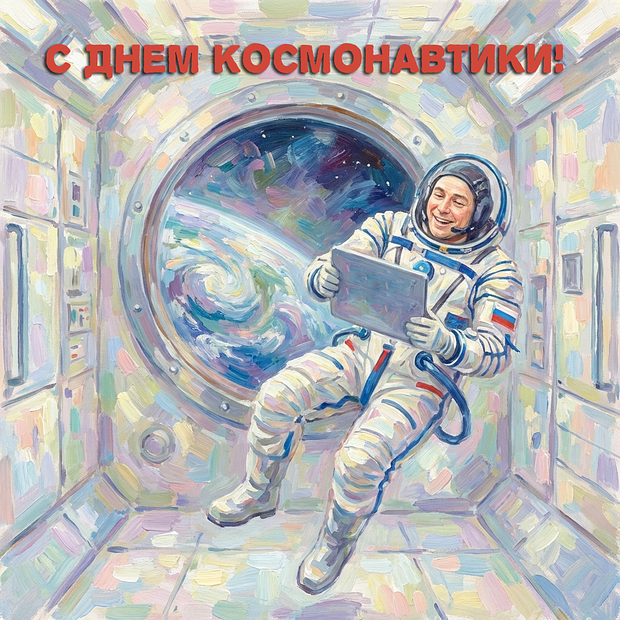 Поздравительная открытка ко Дню космонавтики