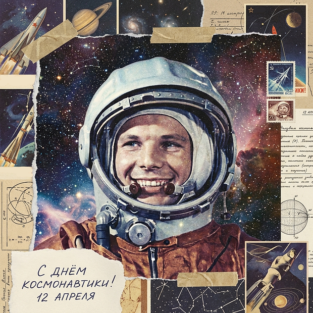 Красивая открытка с Днем космонавтики