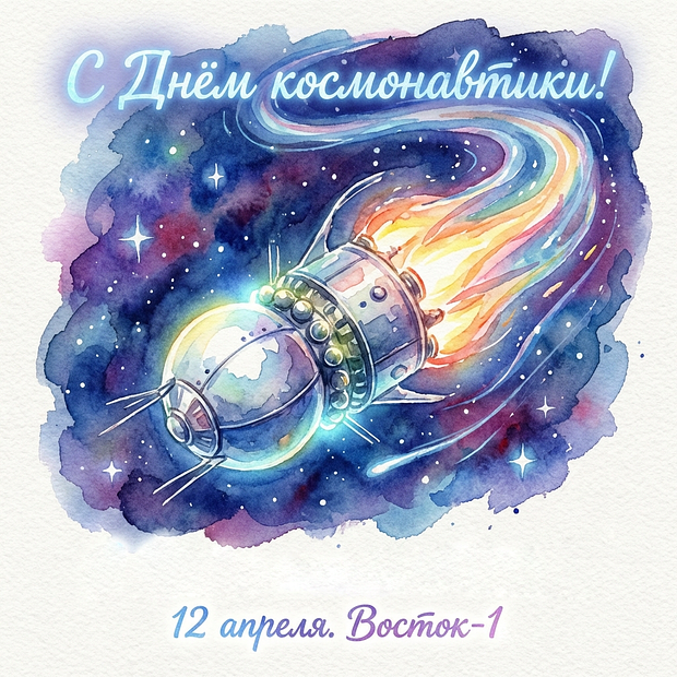 Скачать бесплатно открытку с Днем космонавтики