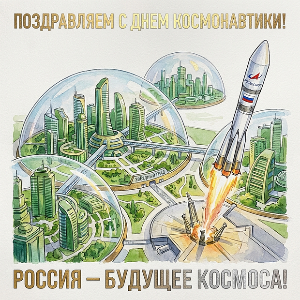 Открытка с поздравлением с Днем космонавтики