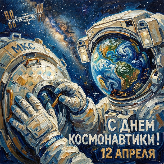 Открытка с Днем космонавтики