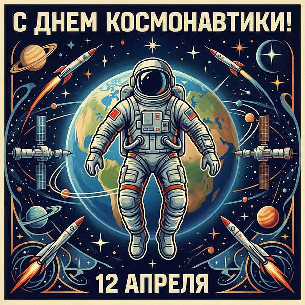 Скачать бесплатно открытку с Днем космонавтики