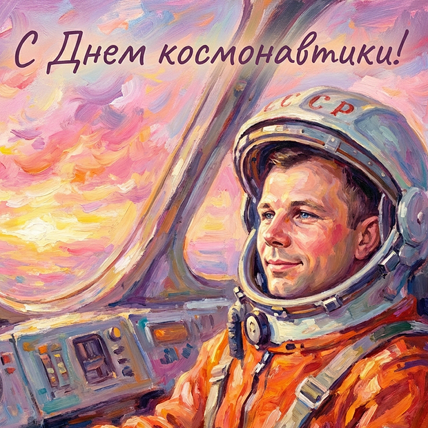 Красивая открытка с Днем космонавтики