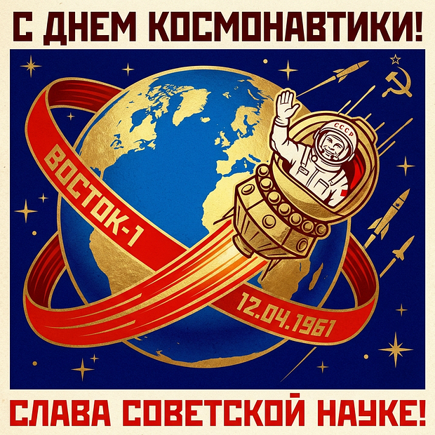 Поздравительная открытка ко Дню космонавтики