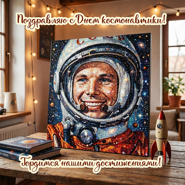 Красивая открытка с Днем космонавтики