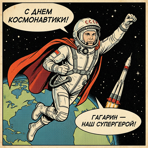 Скачать бесплатно открытку с Днем космонавтики