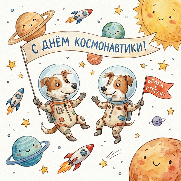 Скачать открытку на День космонавтики