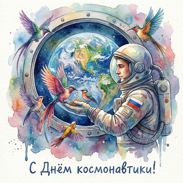 Картинка с поздравлением на День космонавтики