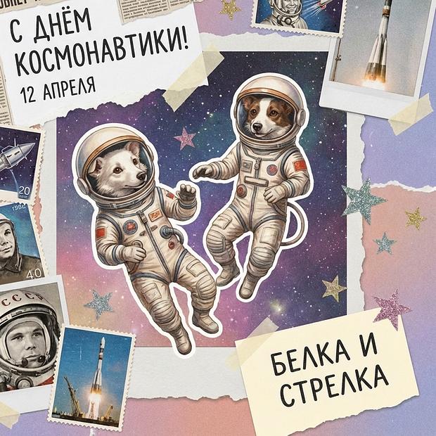 Открытка с Днем космонавтики