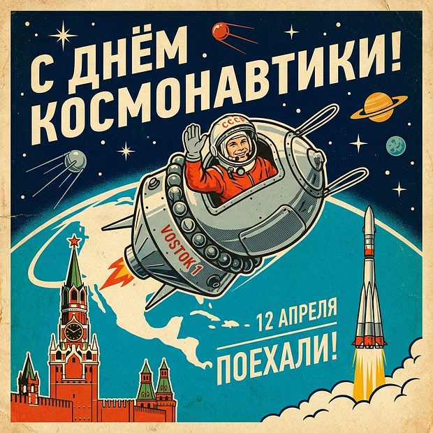 Красивая открытка с Днем космонавтики