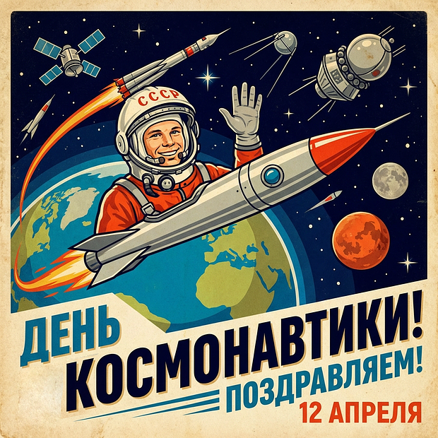 Скачать открытку на День космонавтики