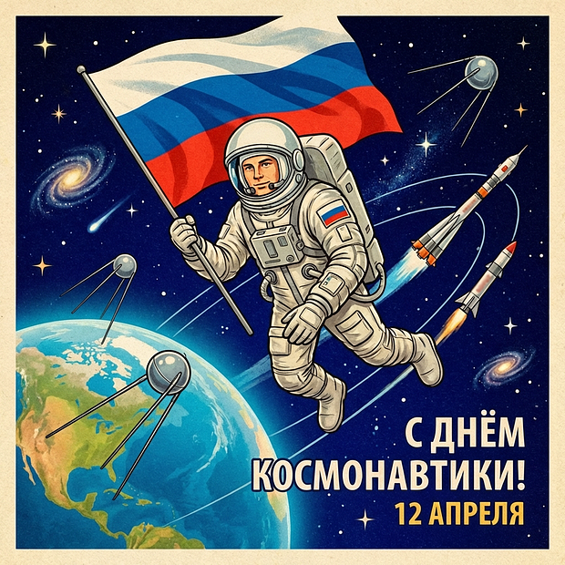 Бесплатная открытка с Днем космонавтики