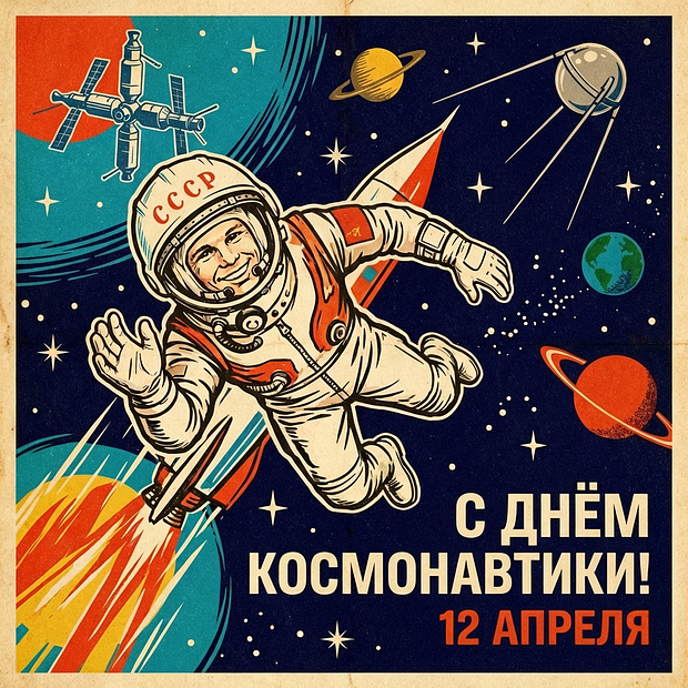 Картинка с поздравлением на День космонавтики