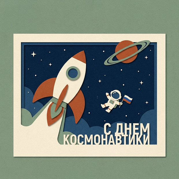 Открытка с поздравлением с Днем космонавтики