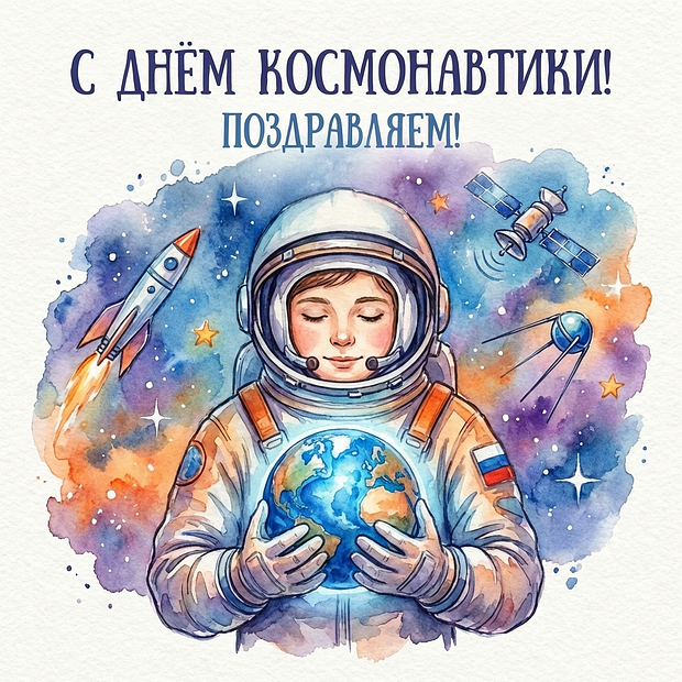 Открытка с Днем космонавтики