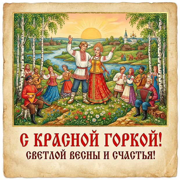 Открытка с поздравлением с Красной горкой