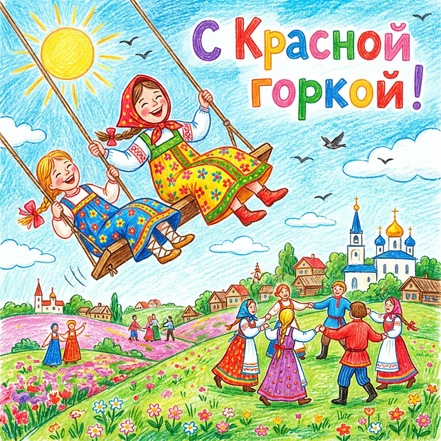 Открытка с поздравлением с Красной горкой
