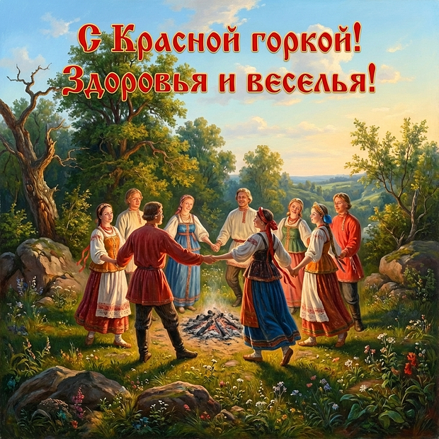 Картинка с поздравлением на Красную горку
