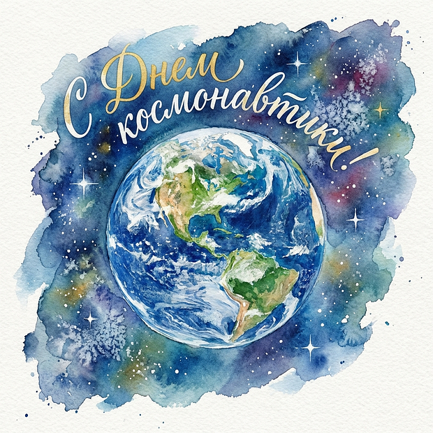 Открытка на День космонавтики 12 апреля