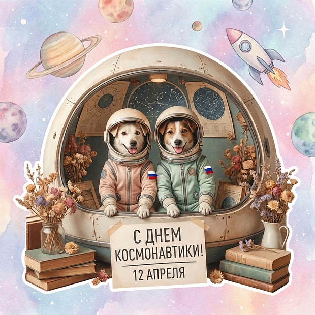 Поздравительная открытка ко Дню космонавтики