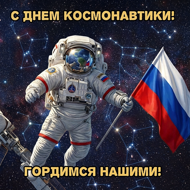Красивая открытка с Днем космонавтики