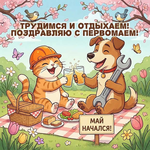 Забавная открытка с 1 Мая
